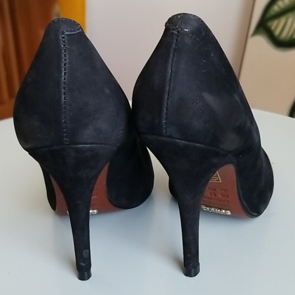 Schutz Black & Tan Pointy Toe Loafer Suede Pumps - Picture 13 of 14